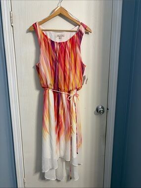 Dress Barn Sleeveless High-Low Dress White with multicolor accents